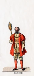 Hållare av en spira, kostymdesign för Shakespeares pjäs, Henry VIII, 1800-talet