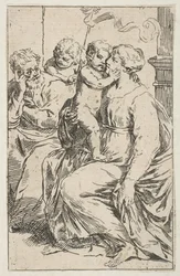 Heliga familjen med Johannes Döparen, kopia på omvänd sida efter Cantarini, ca. 1640-1642 eller senare.