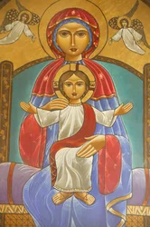 Heliga jungfrun och Saint John Kame koptiska klosterikonen Egypten