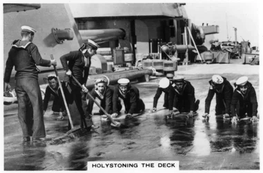 Holystoneing the deck, HMS Nelson, 1937