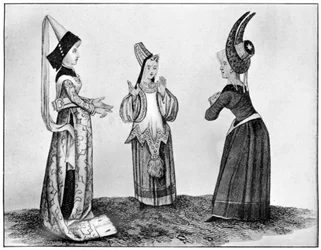 Huvudbonader med horn och torn, 1400-talet, 1910