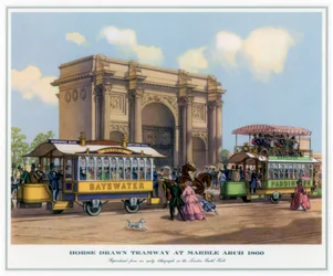 Hästdragen spårväg vid Marble Arch, 1860