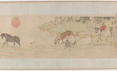 Hästar och hästskötare som korsar en flod, Yuan eller tidig Ming-dynastin, 1300-talet.