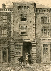 Hus som sägs ha varit ockuperat av Dryden i Fetter Lane, 1897.