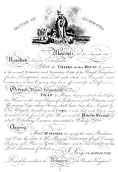Underhusets resolution förmedlar tack till Volunteer Yeomanry Corps, c1905