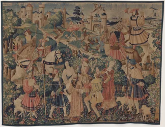 Jakt och pastorala scener, med en säckpipare och dansare, ca. 1510.