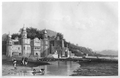Hurdwar, en plats för hinduisk pilgrimsfärd, Indien, c1860