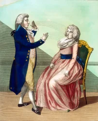 Hypnotisör som fascinerar en patient, c1795