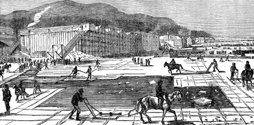 Issamling på Hudsonfloden nära New York, USA, 1875