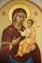 Ikon i den rysk-ortodoxa Maria Magdalena-kyrkan på Olivberget: Jungfrun med barnet, Jerusalem, Israel