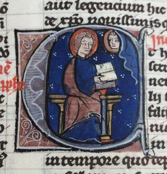 Jag läser Abelards och Heloises brev. Från Bibeln moralisée, 1200-talet