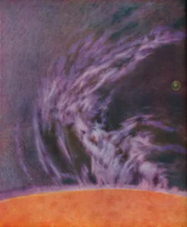 Enormt utbrott av en solprominens 140 000 miles hög, c1935