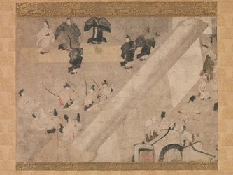 Kejserligt besök på Great Horse Race på Kaya-no-in Mansion..., 1200-1300-talet.