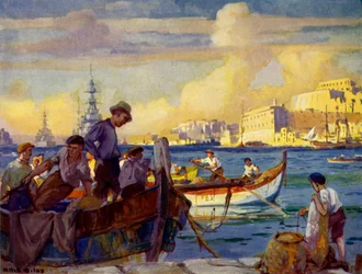I Grand Harbour i Valletta, Malta, c1948.