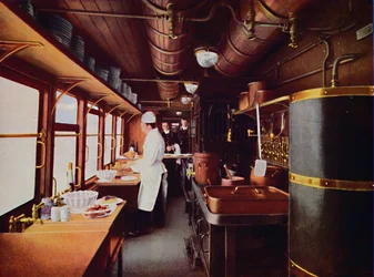 Inuti en restaurang Car Kitchen på L.M.S. Järnvägen, 1926