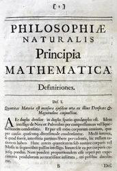 Insidan av titelsidan till Newtons "Principia Mathematica"