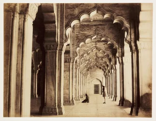 Interiör av Pearl Mosque i Agra (Indien), runt 1865, byggd i marmor mellan 1646-1653