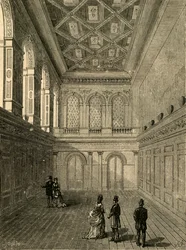 Interiör i sybehörshallen, 1876, 1897.