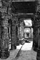Interiör av ett Jaina-tempel, Mount Abu, Rajasthan, Indien, 1895