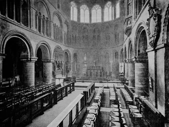 Interiör av Church of St Bartholomew the Great, West Smithfield, City of London, 1906