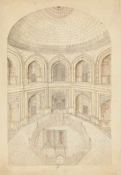 Interiör av Taj Mahal-mausoleet, tidigt 1800-tal.