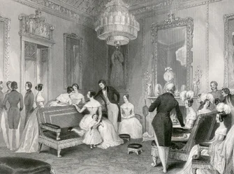 Interiör av den gula salongen, Buckingham Palace, London, 1840