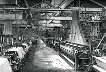 Interiören i vävskjulet, St Leonards fabrik, Dunfermline, c1880