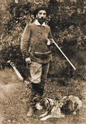 Isaac Ilyich Levitan 1860-1900 med sin hund Vesta, före 1893.