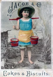 Jacob och Cos. Kakor och kex, 1900-c1920-talet. Reklamvykort