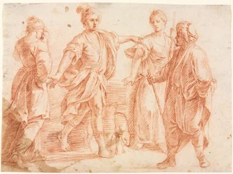 Jakob och Laban med Rakel och Lea recto, 1600-talet.