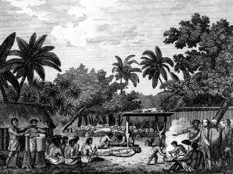James Cook, engelsk navigatör, bevittnade människooffer i Taihiti Otaheite c1773 1815