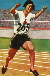 Den japanska idrottaren Kinue Hitomi vinner silvermedalj på 800 meter dam, 1928.