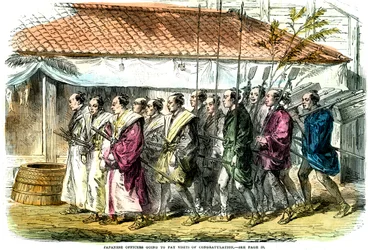 Japanska officerare kommer att göra gratulationsbesök, Japan, 1865