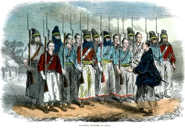 Japanska soldater vid övning, 1864
