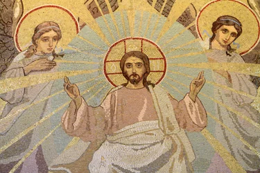 Jesus Kristus. Frälsarens kyrka på utspillt blod eller Uppståndelsens kyrka, Sankt Petersburg, Ryssland