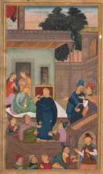 Jesus uppväcker Jairus dotter från de döda, ur en spegel av helighet Mirat al-quds..., 1602-16