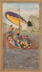 Jesus väcktes under en storm på Galileiska sjön, från en Mirat al-quds..., 1602-1604.