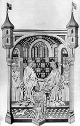 John Talbot, jarl av Shrewsbury, presenterar en bok för Margareta av Anjou, c1445, 1910