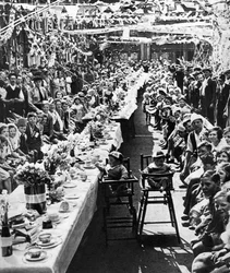 Jubileumstefest för barn på Orville Road, Battersea, London, 1935