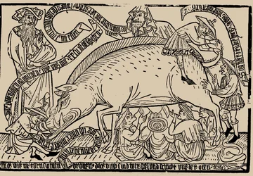 Judensau judar sår, ca 1470.