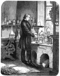 Justus von Liebig, tysk kemist, på jobbet i sitt laboratorium, mitten av 1800-talet c1885