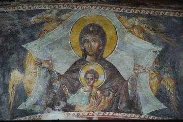 Kariye Camii (St Sauveur In Chora Church) fresk: Jungfru och barn, Istanbul, Turkiet