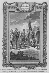 Kung Charles den förste efter sin reträtt från York till Nottingham, c1787