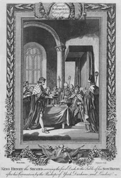 Kung Henrik den andre serverar den första maträtten till sin sons bord, c1787