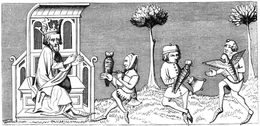 Kung Modus undervisar i falkekonsten, 1300-talet 1849