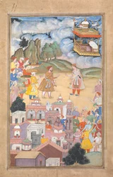 Kung Sal besöker Kala Yavana, Folio från Harivamsa Legend of Hari Krishna, K. 1590-95.