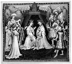Kung, drottning och hov, c1450, 1910