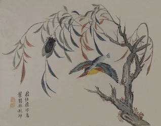 Kingfisher, Cicada och Willow Tree, 1800-talet.
