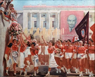 Kirov Vyaches in the Parade of Sportsman (1935) och målning av A, N, Samokhvalov.
