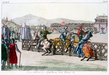 Riddare som tornerspelar vid en turnering, 1100-talet, c1815